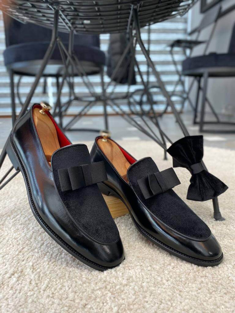 Black Velvet Tuxedo Loafer with Bowtie | Fall Wedding Shoes | HolloMen Black Velvet Tuxedo Loafer with Bowtie | Fall Wedding Shoes | HolloMen