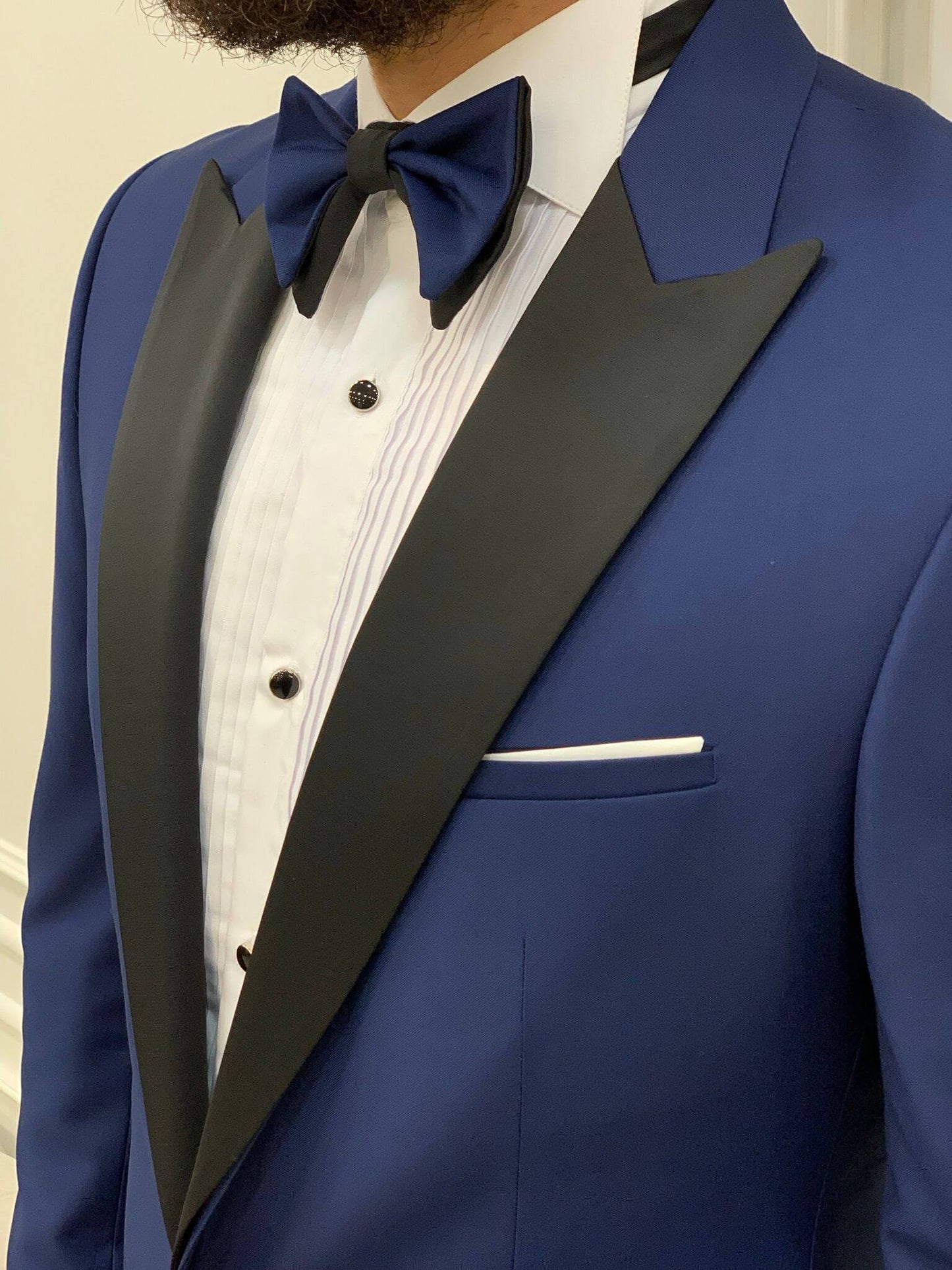 Синий свадебный смокинг HolloMen с воротником «ласточкин хвост»