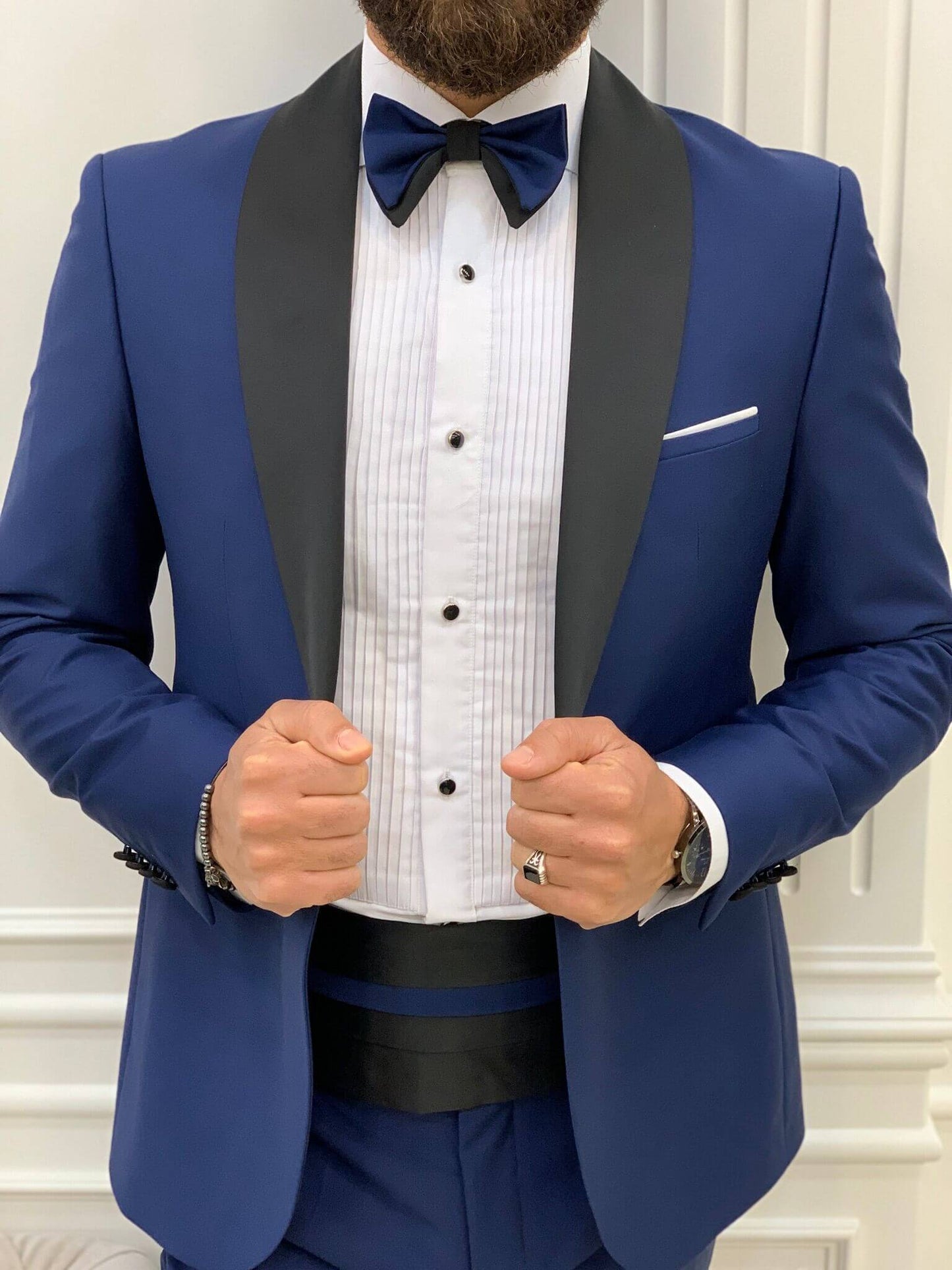 HolloMen Blue Shawl Collar Wedding Tuxedo