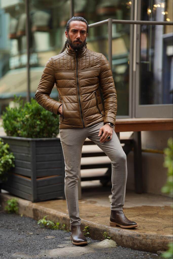 Classic brown leather jacket for men