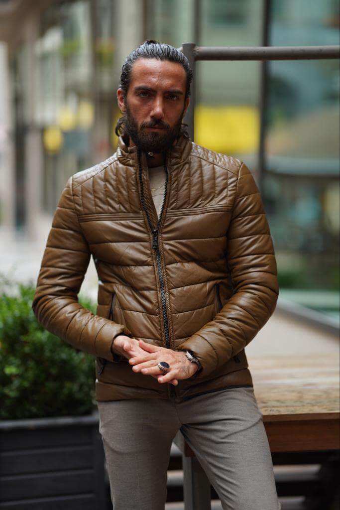 Classic brown leather jacket for men