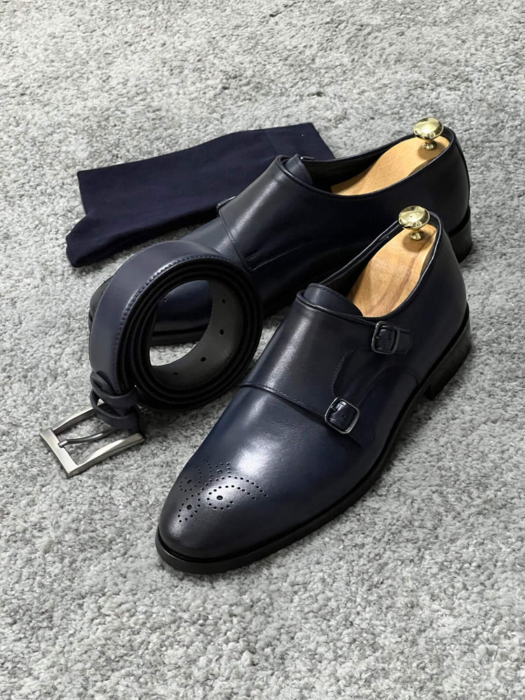 HolloMen Double Monk Strap Navy Blue Shoe