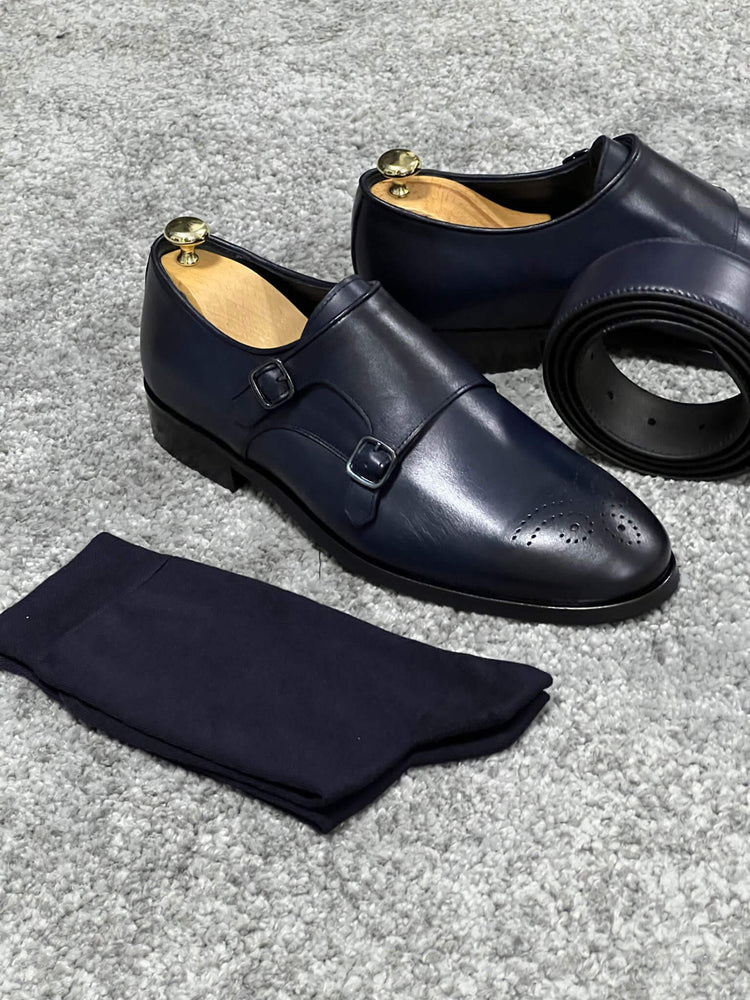 HolloMen Double Monk Strap Navy Blue Shoe