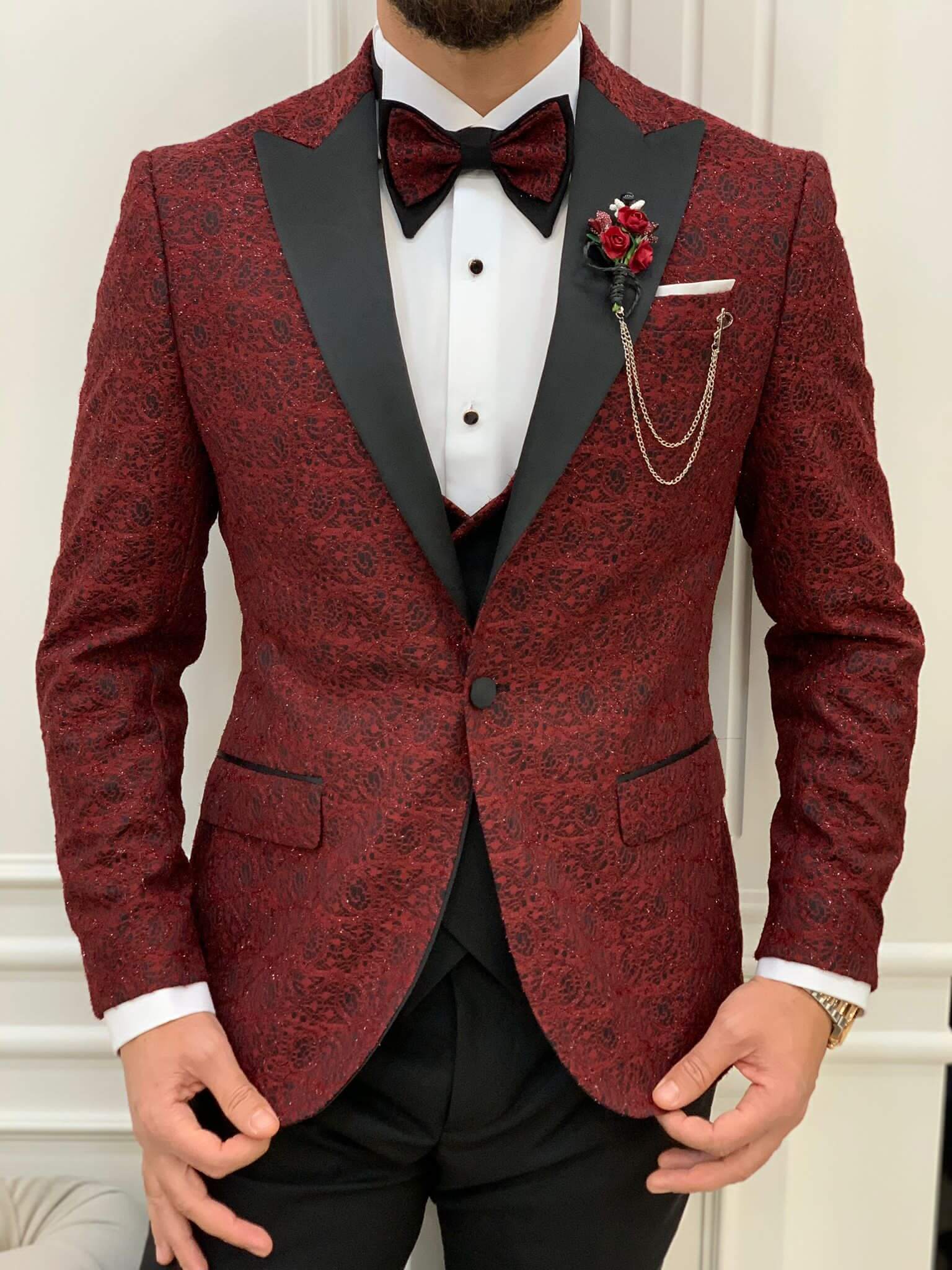 Buy Men's Burgundy 3 Piece Tuxedo Suit Slim Fit One Button Wedding Wear Suit  Online in India - Etsy