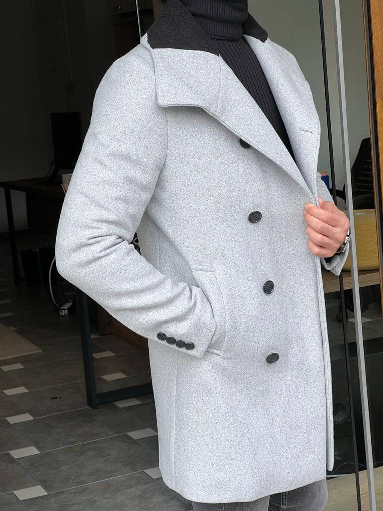 HolloMen Gray Double Breasted Coat