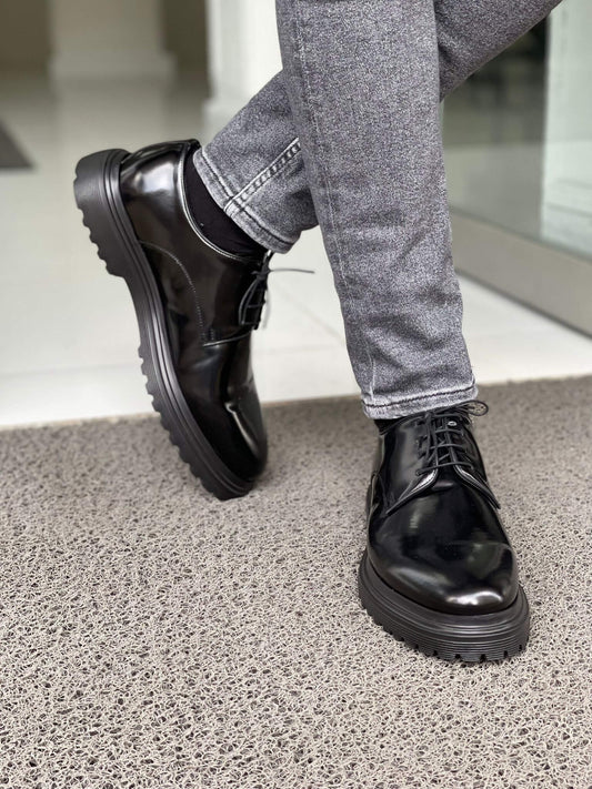 HolloMen Chaussures Oxford noires à lacets