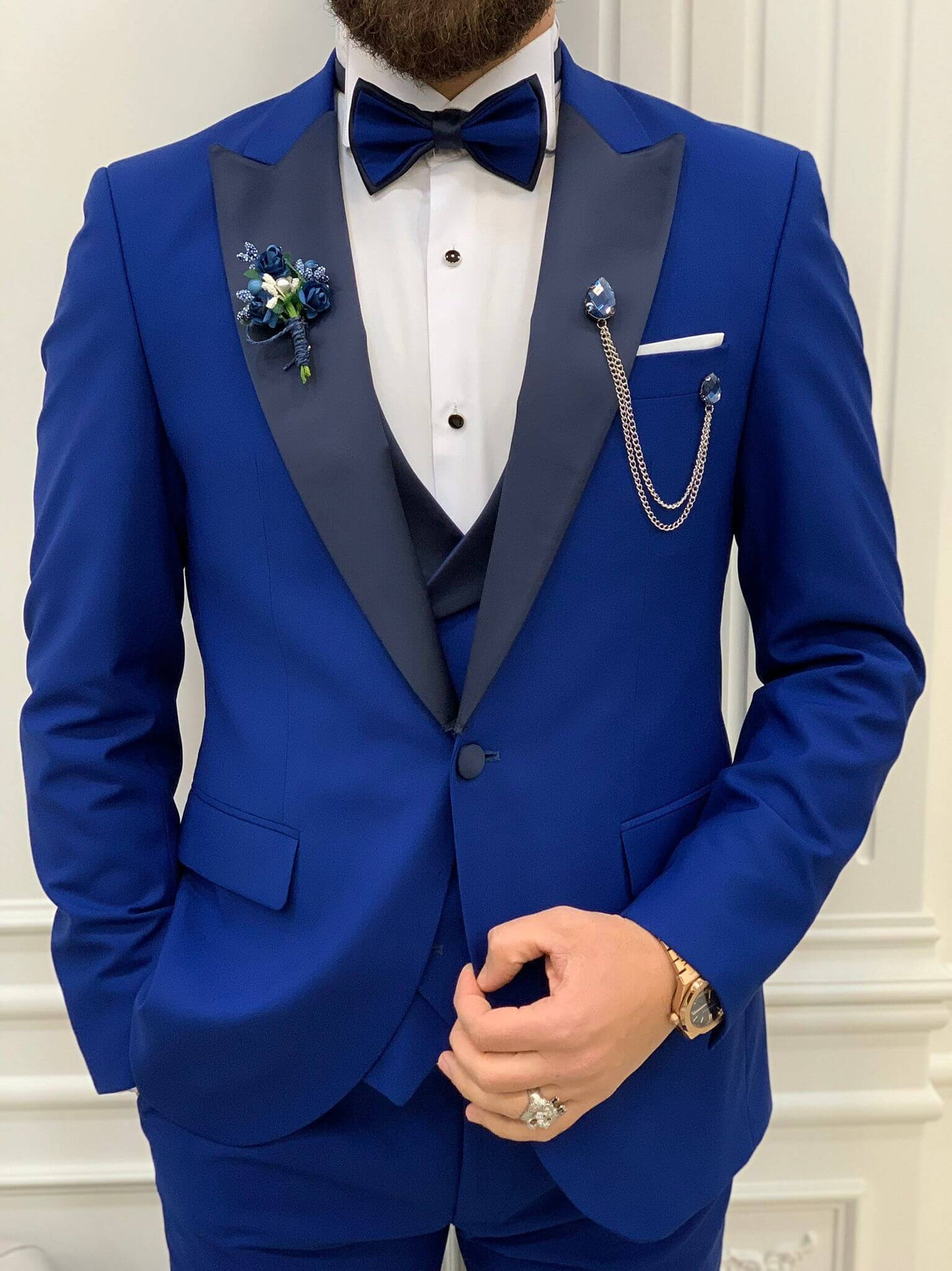 HolloMen Slim Fit Sax Blue Tuxedo