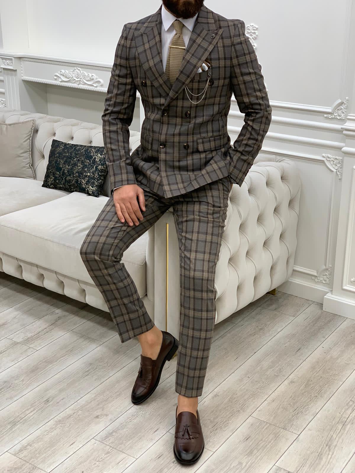 Ibiza Plaid Coffee DoubleBreasted Suit
