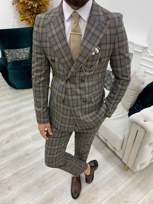 I-Ibiza Plaid Coffee DoubleBreasted Suit