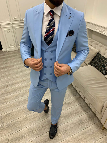 tigerlily blue dress MaxDavoli Blue Herringbone Suit (2-Piece Set) 40R Modern main image 1