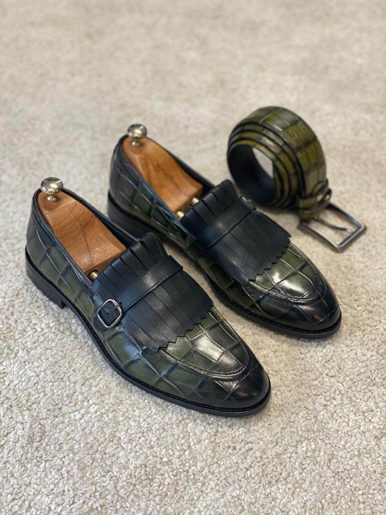 Khaki Patterned Loafers