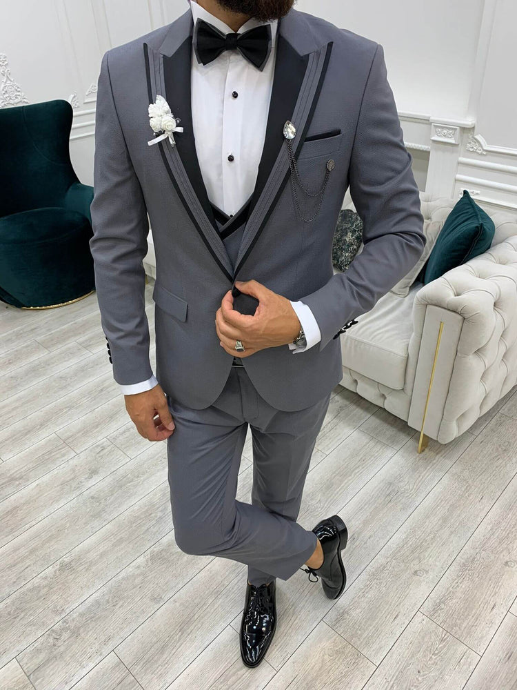 Khulan Slim Fit Grey Tuxedo - Hollo Men