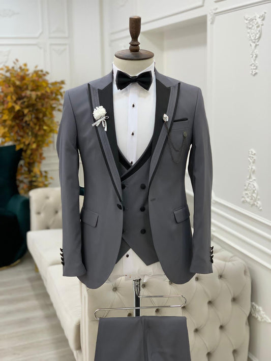 Khulan Slim Fit Grey Tuxedo - Hollo Men