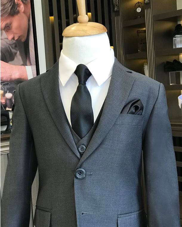 Modest Mono Collar Dark Gray Boys' Suit