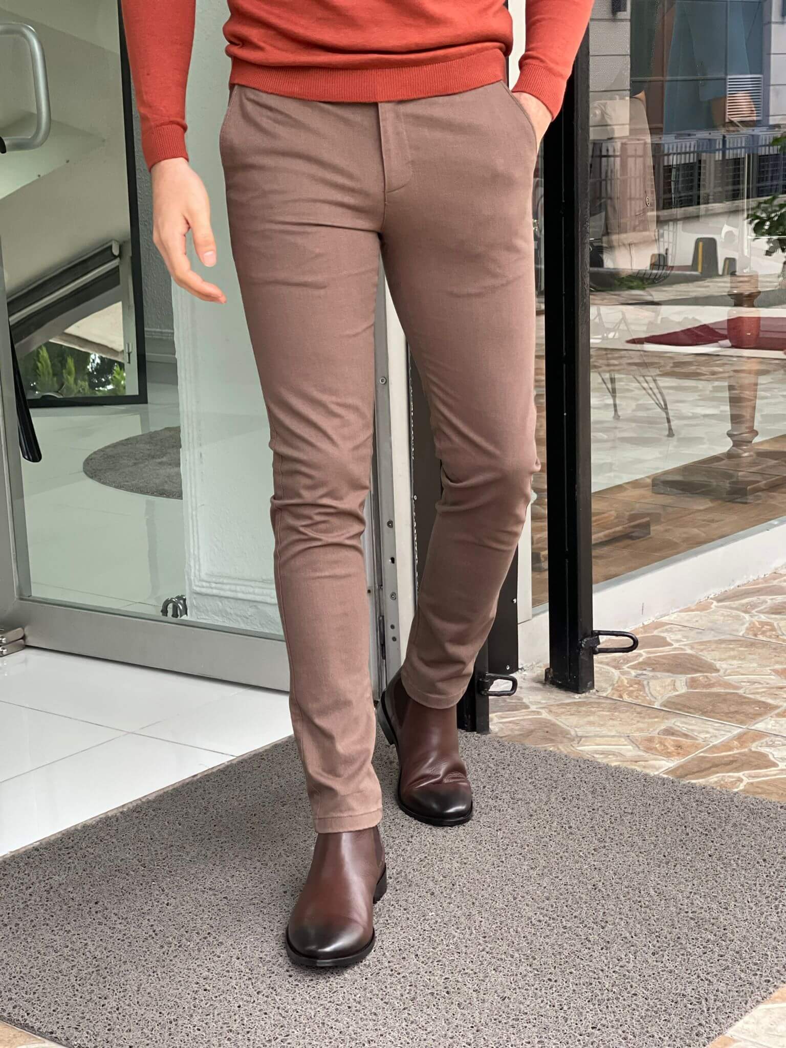 Men's Slim Fit Light Brown Wool Trousers HolloMen Men's Slim Fit Light Brown Wool Trousers HolloMen