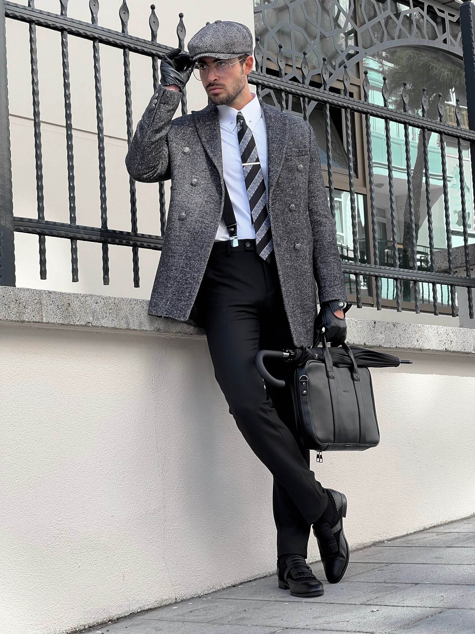 Marble Black Double Breasted wool Coat