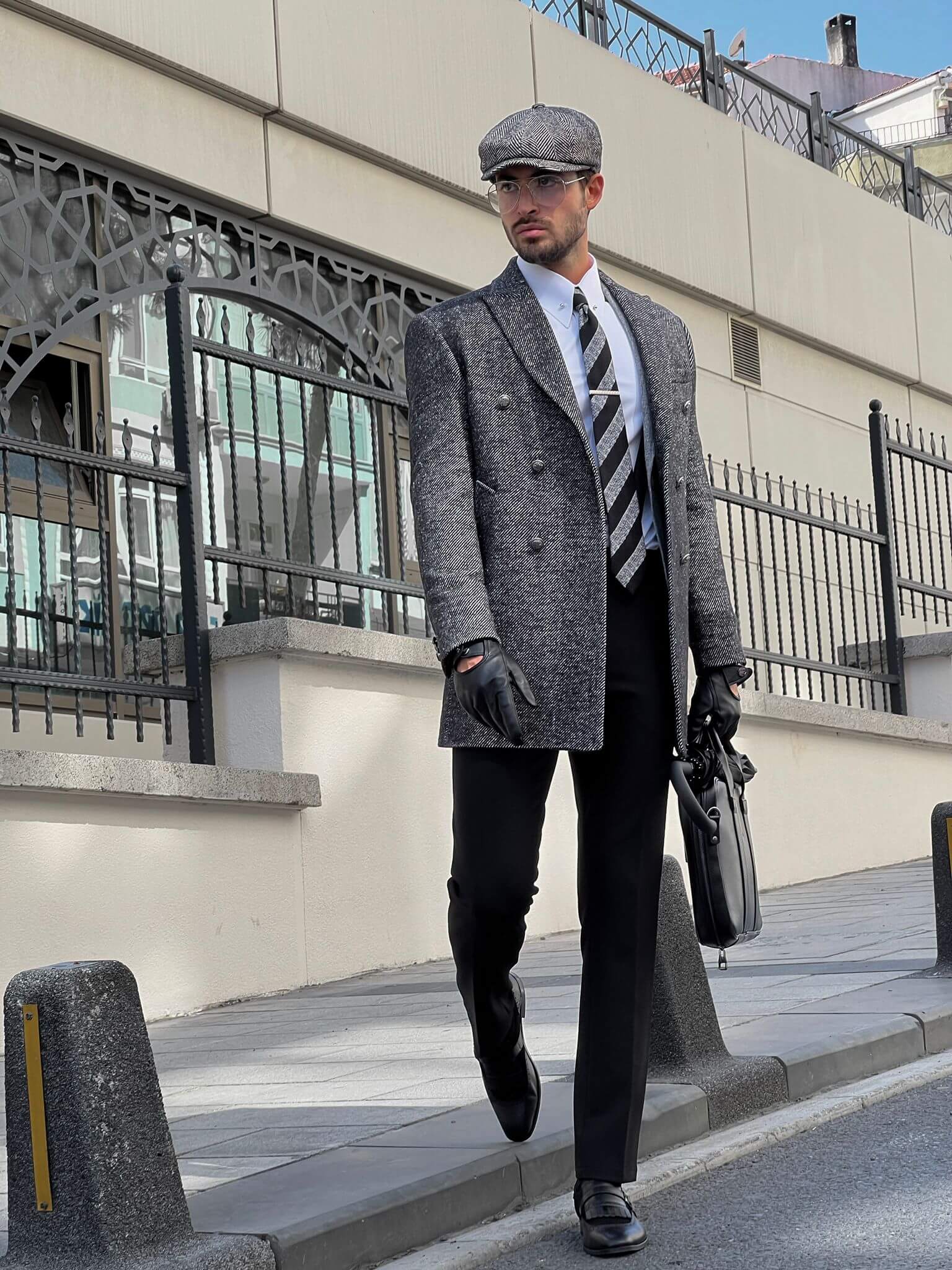 Marble Black Double Breasted wool Coat