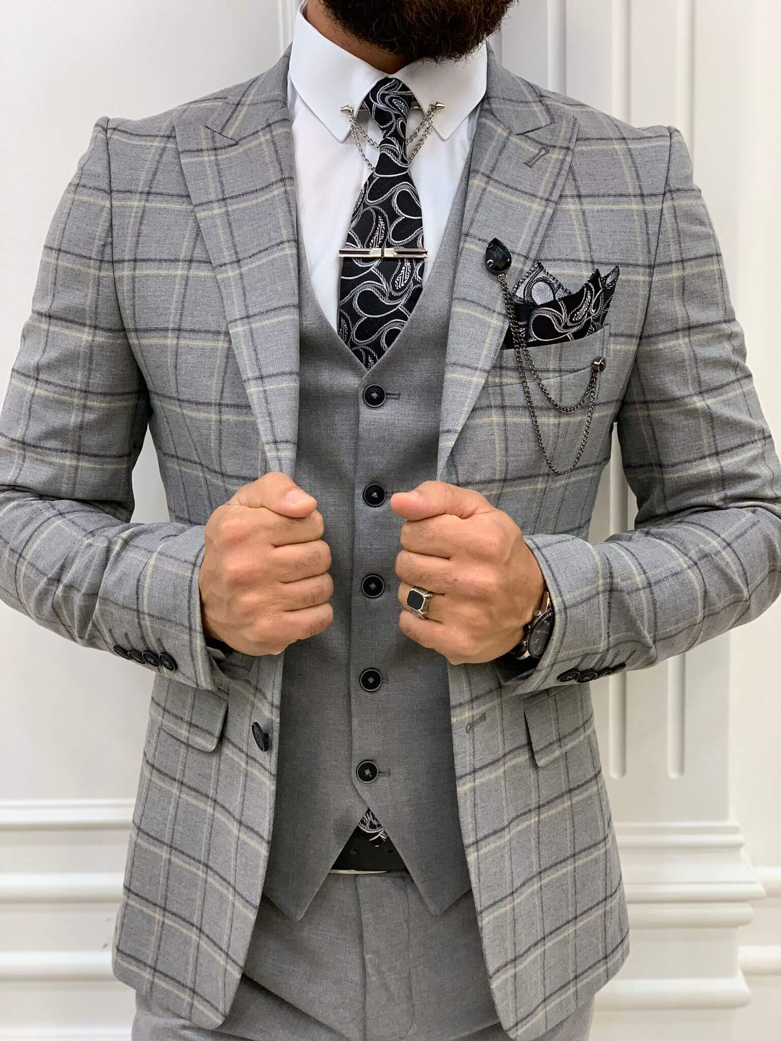 Meadville Dark Gray Patterned Suit - Hollo Men