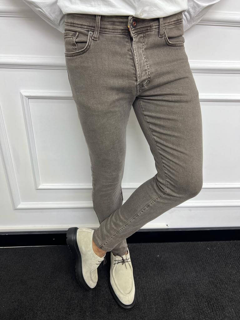 Men's Slim Fit Beige Jeans