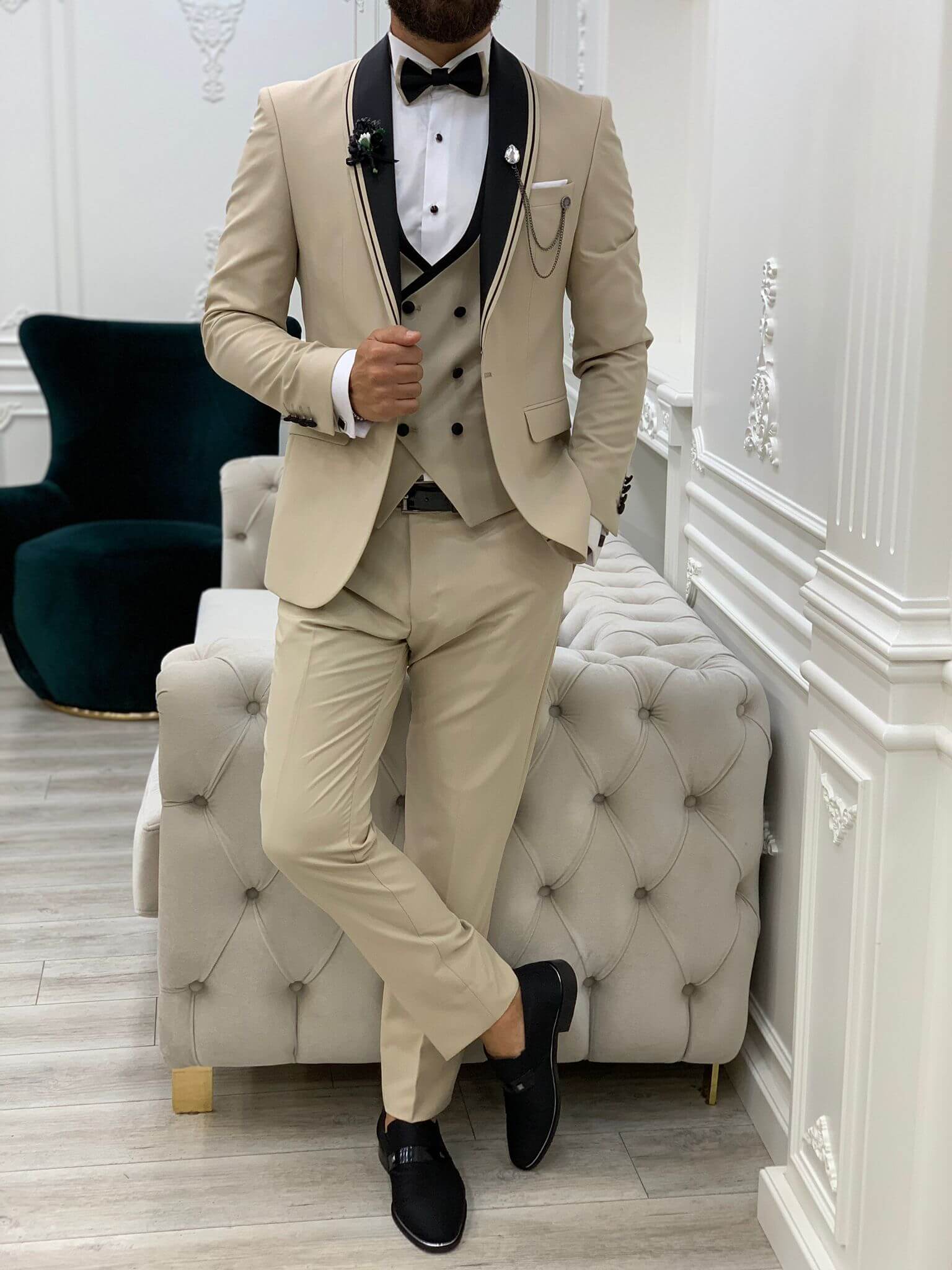 Milan Beige Wedding Tuxedo – HolloMen - Main Image
