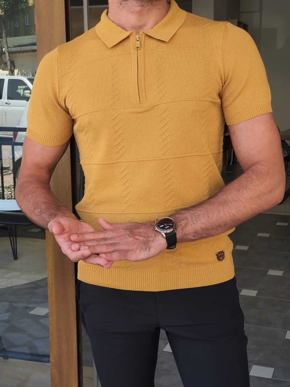 Mustard Knit Polo T-Shirt - Hollo Men