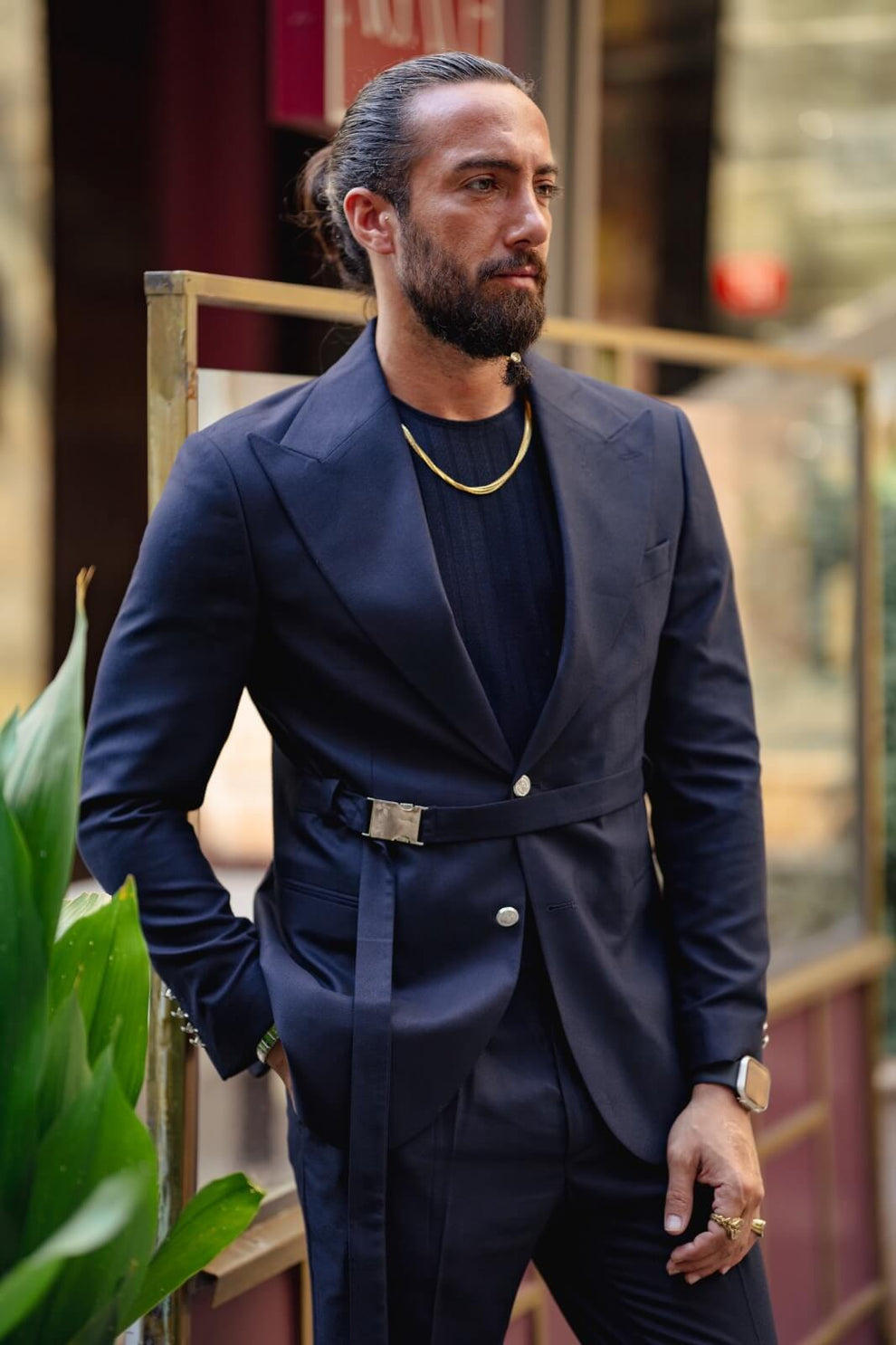 Navy Blue Buckle Suit | Sophisticated Style for Men - HolloMen