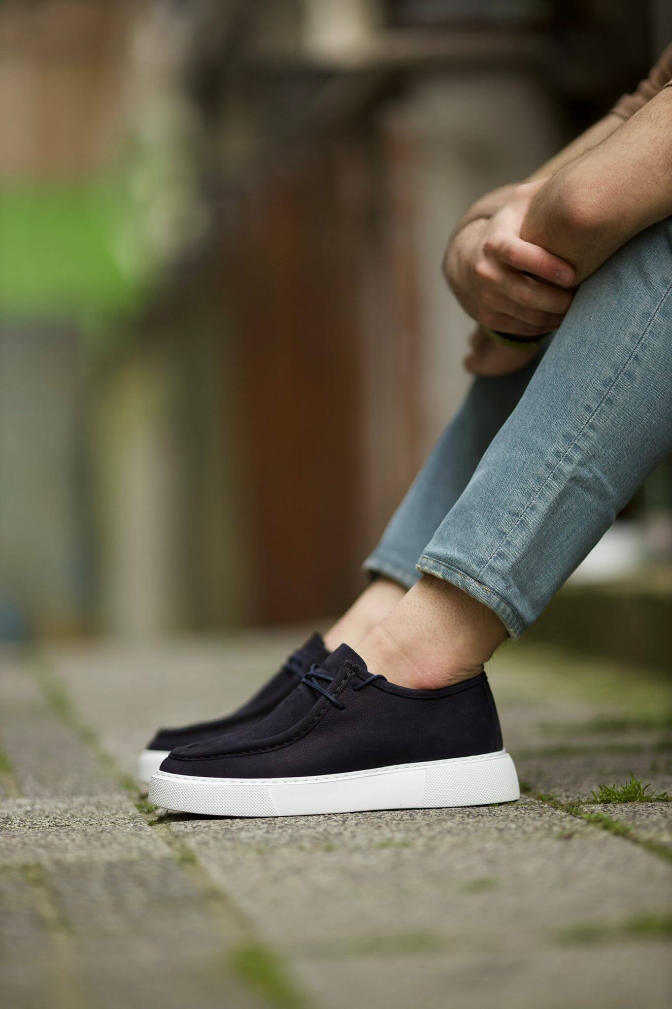 A Navy Blue Casual Detailed Lace Up on display.