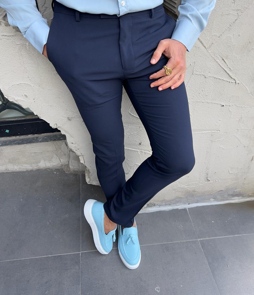 Navy Blue Slim Fit Trousers
