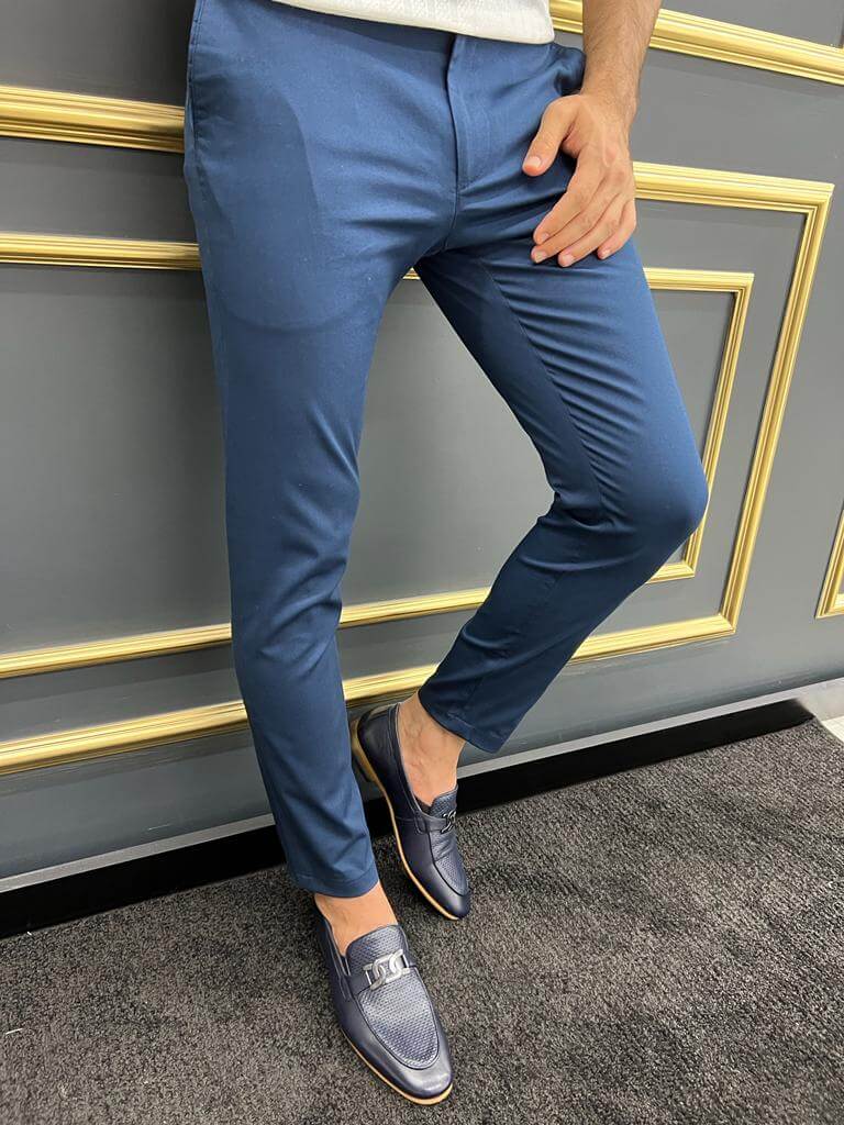 Pamuk Men's Slim Fit Blue Pants HolloMen Pamuk Men's Slim Fit Blue Pants HolloMen