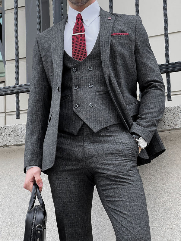 Patterned Anthracite Business Suit – HolloMen
