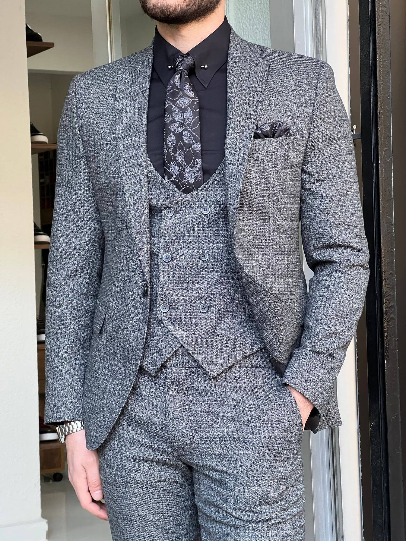 Patterned Gray Wool Suit – HolloMen