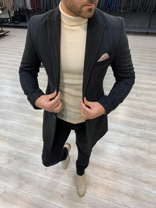Pienza Black Striped Coat - Hollo Men