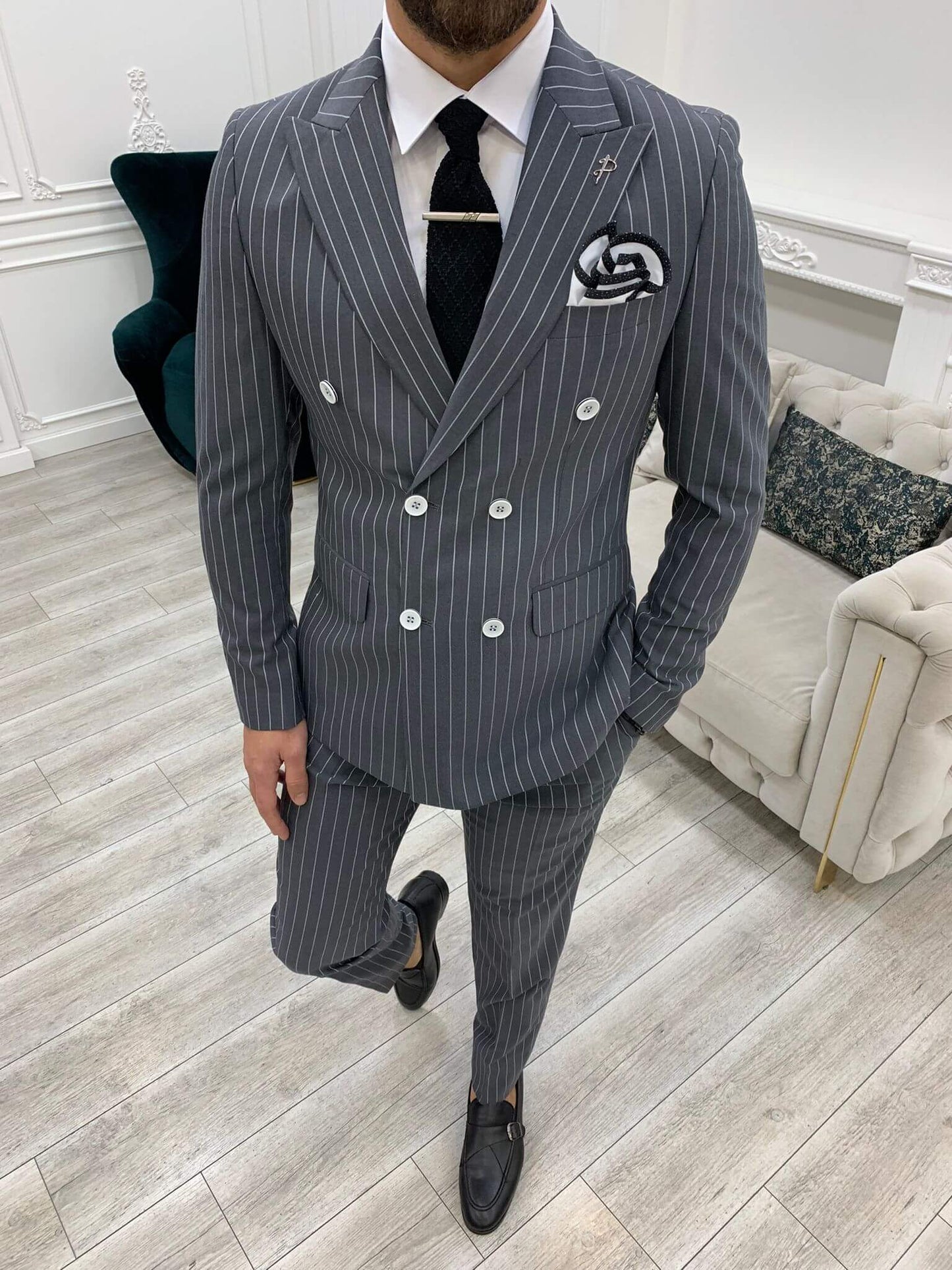 Pinstripe Anthracite Double Breasted Suit