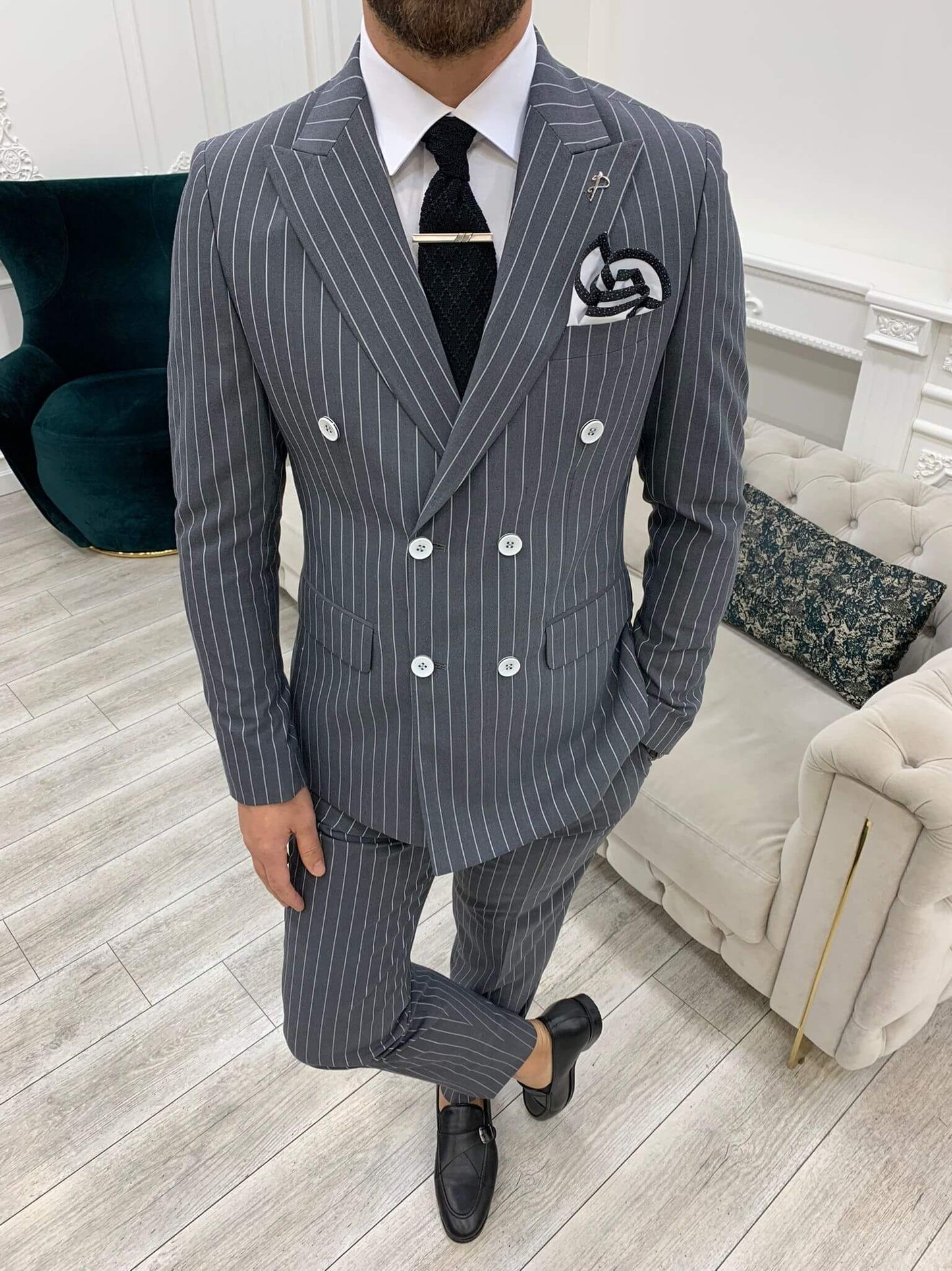 Pinstripe Anthracite Double Breasted Suit – HolloMen