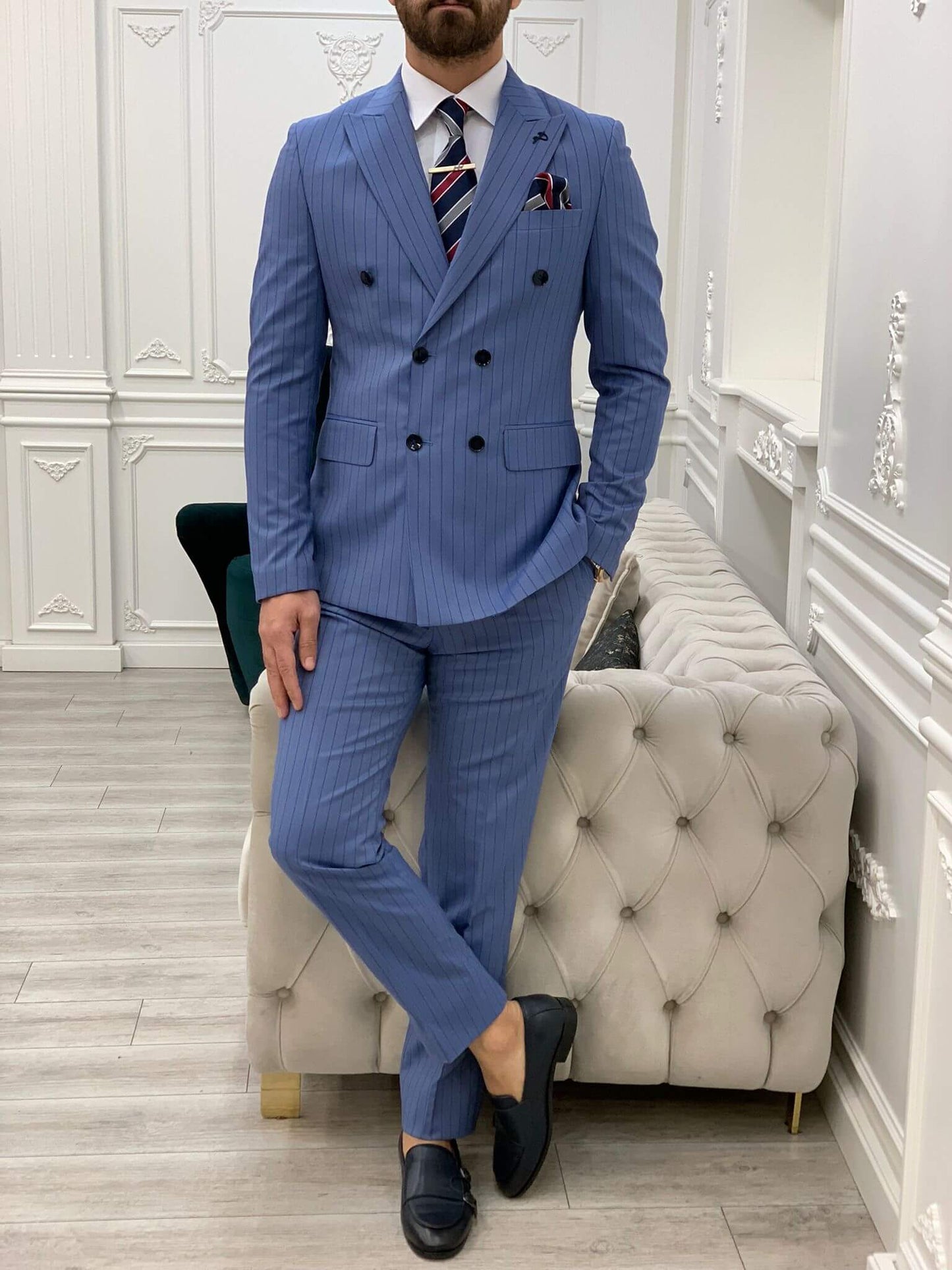 Pinstripe Blue Double Breasted Suit