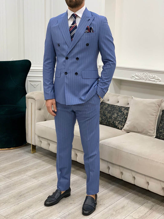 I-Pinstripe Blue Breasted Double Suit