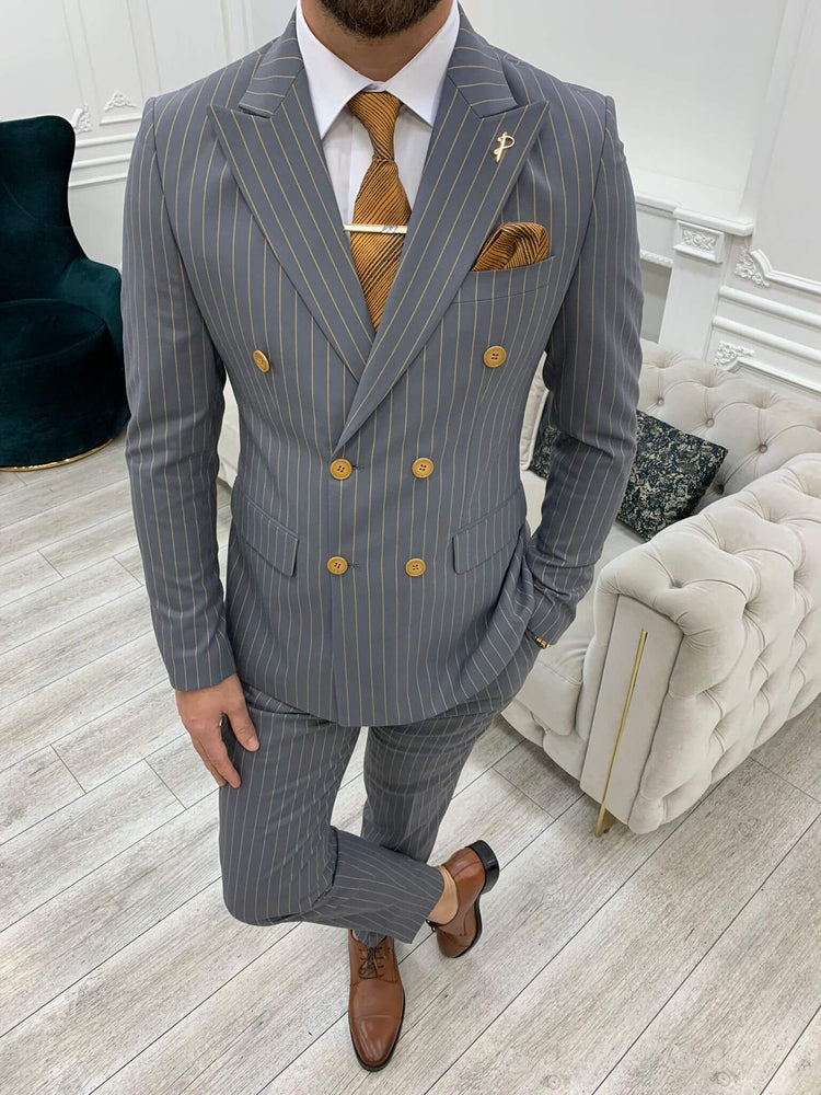 Pinstripe Gray  Double Breasted Suit
