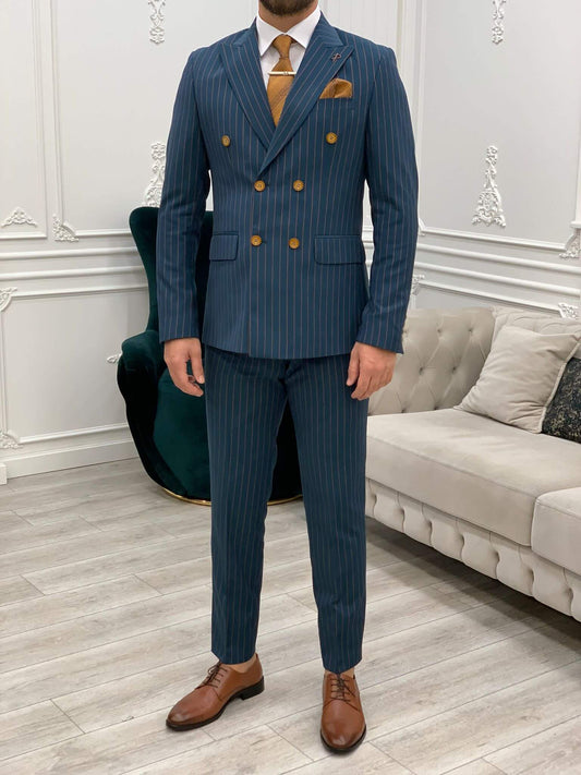 I-Pinstripe Green Breasted Double Suit