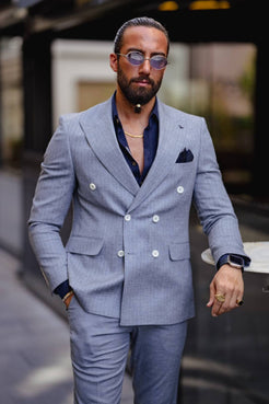 Sophisticated Charm with Navy-Blue Double Breasted Suit| HolloMen