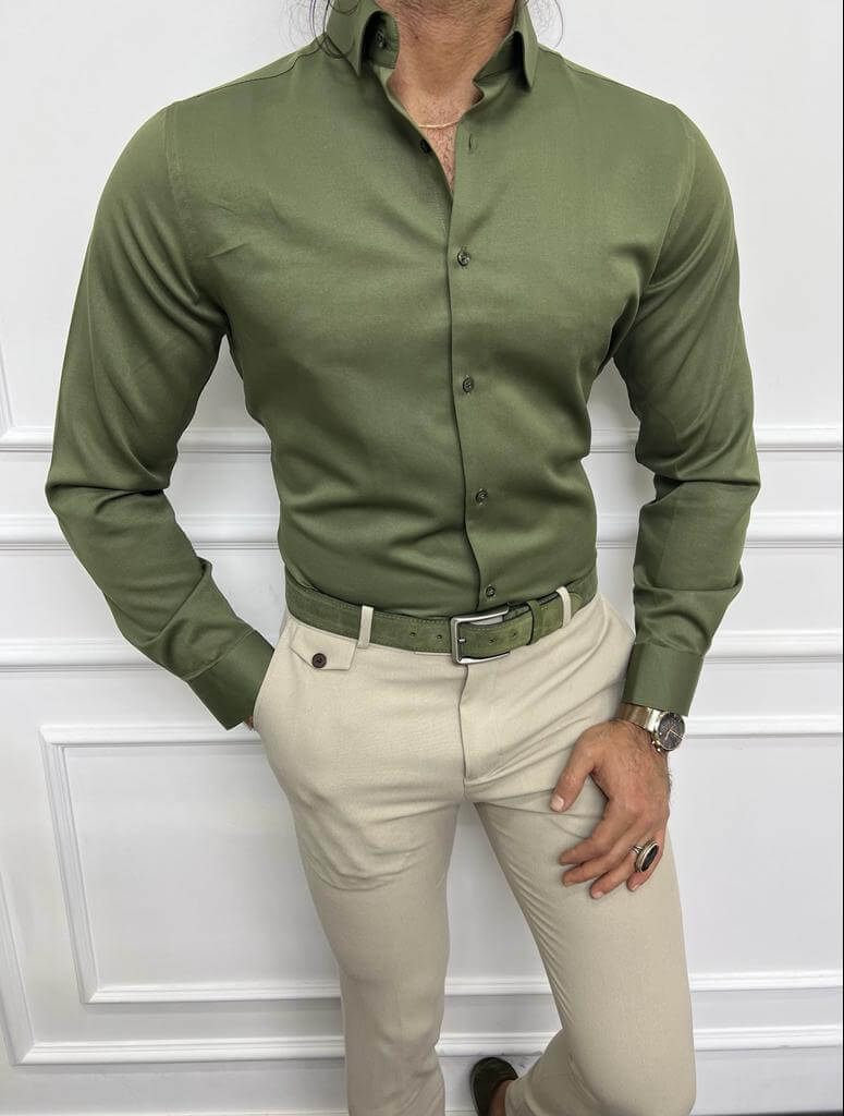 Plaid Khaki Long-Sleeved Shirt