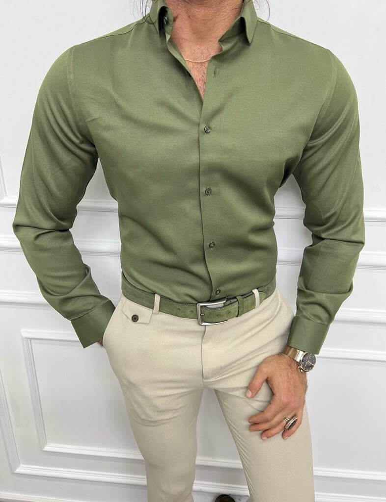 Plaid Khaki Long-Sleeved Shirt