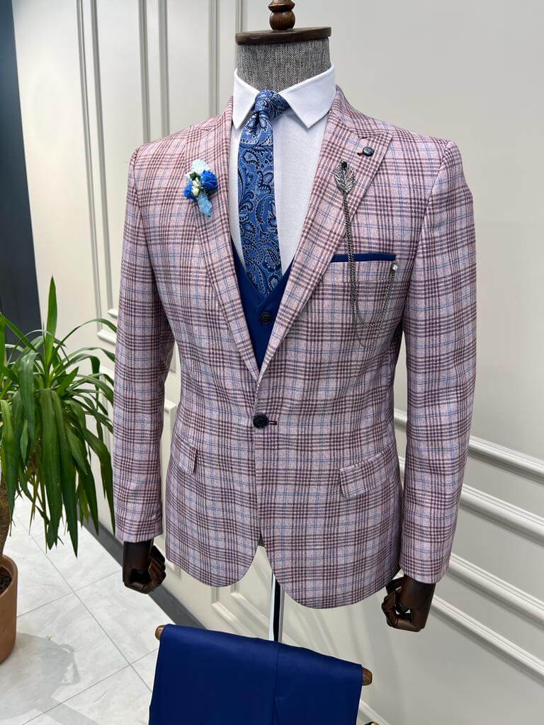 Plaid Striped Blue Combination Suit