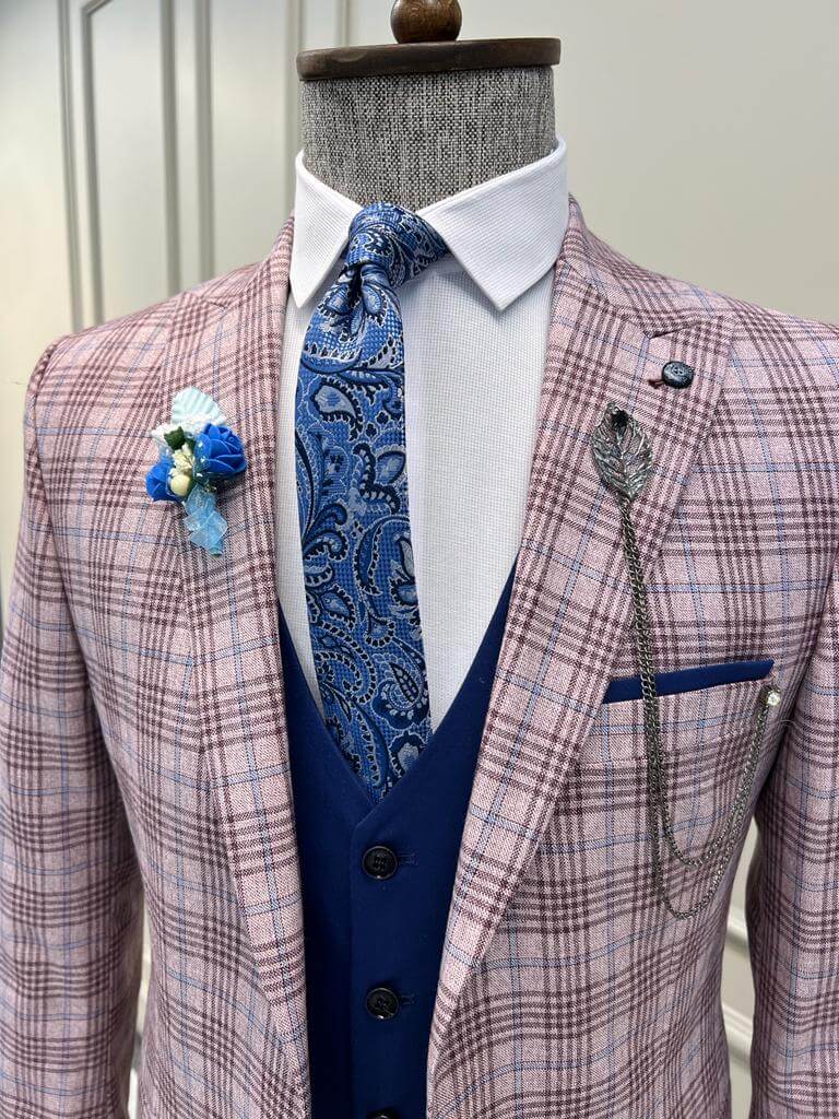 Plaid Striped Blue Combination Suit