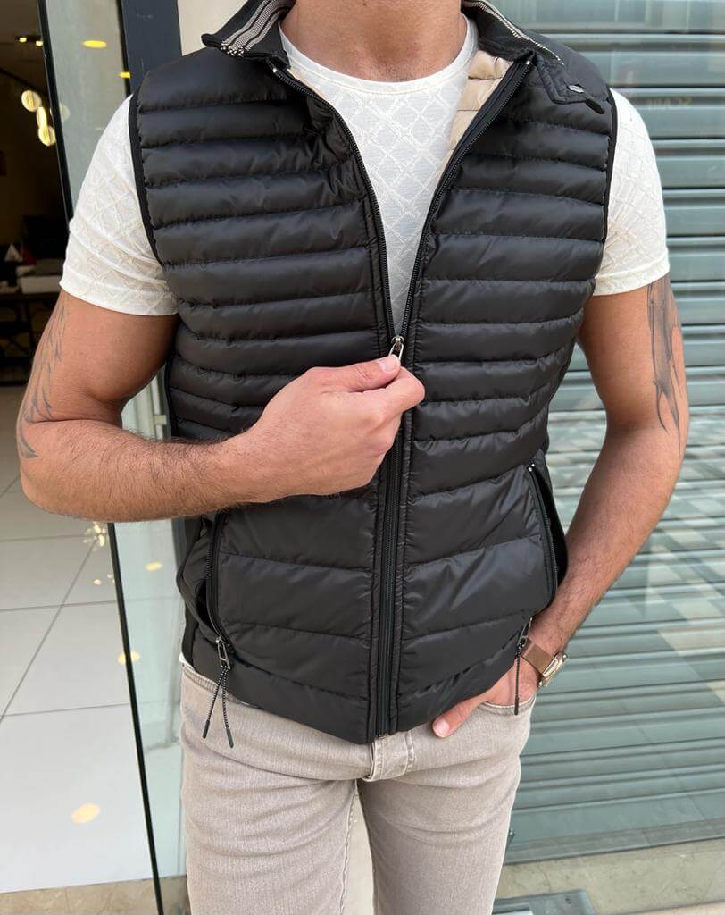 Puffer Black Vest Coat with zip closure
