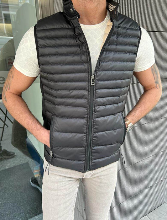 Puffer Black Vest Coat with zip closure