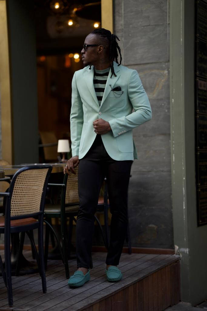 A stylish mint green jacket that adds a pop of color to any outfit