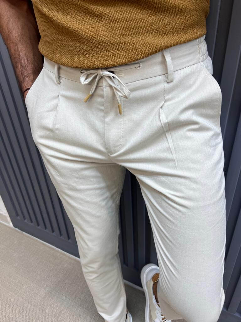 Elegant Rope Detail Beige Pants