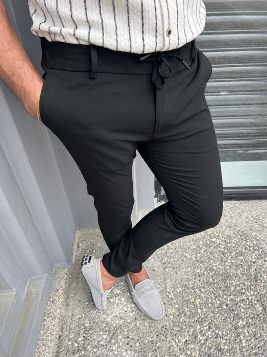 Pantalon Noir Détail Corde