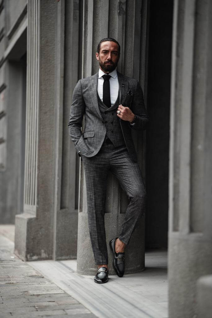 Slim Fit Charcoal Gray Suit | Fall Wedding Suit