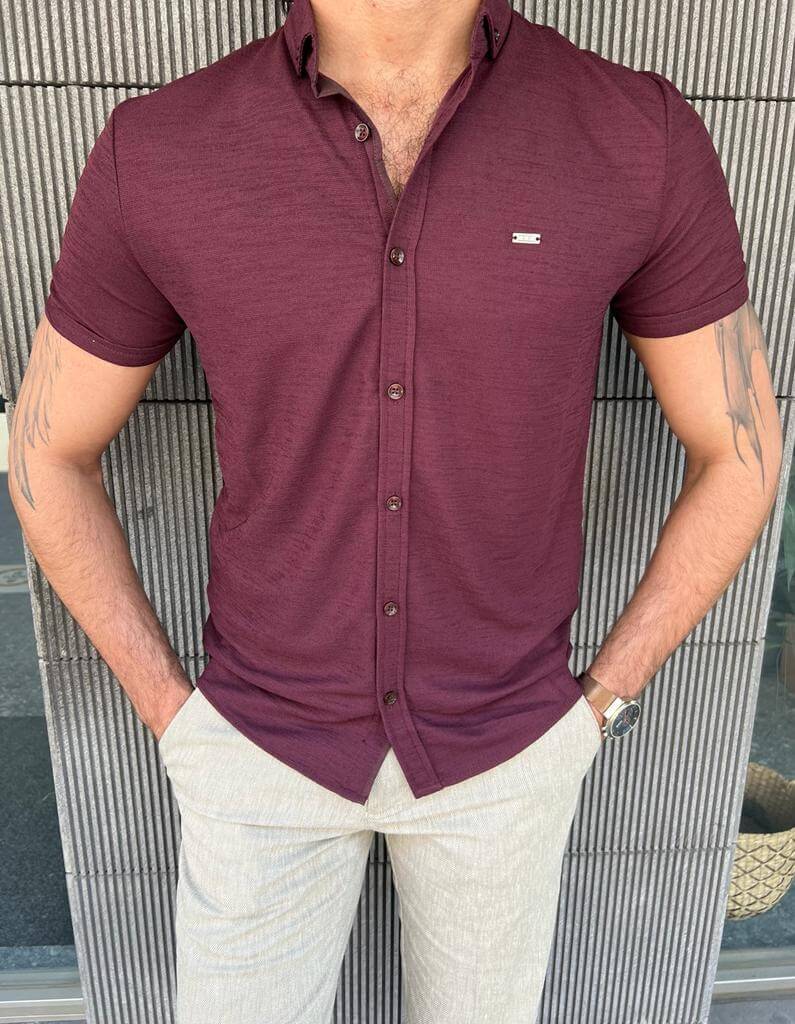 Short Sleeve Burgundy Shirt L